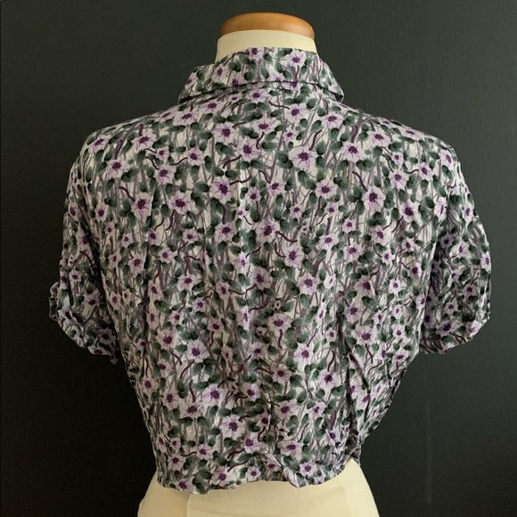 American Apparel Floral Tie Front Crop Button Up - Picture 4 of 5